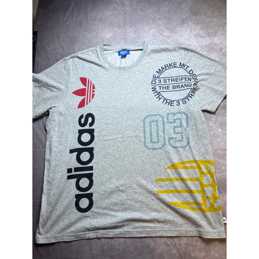Adidas Originals Multi Graphic Men 2XL Gray T-Shirt Trefoil Logo Streetwear Tee
